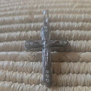 Vintage Silver Cross Pendant with Clear Accents